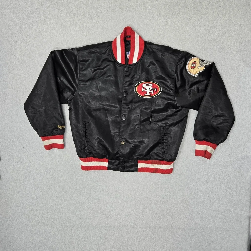 VINTAGE San Francisco 49ers Women Jacket XL Black Embroidered Logo Varsity READ